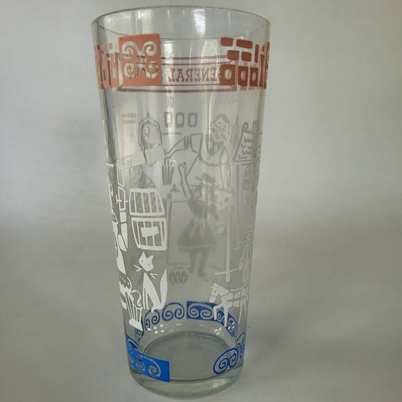 Vintage General Store Drinking Glass Embossed Pink White Blue Mid Century - Picture 9 of 12
